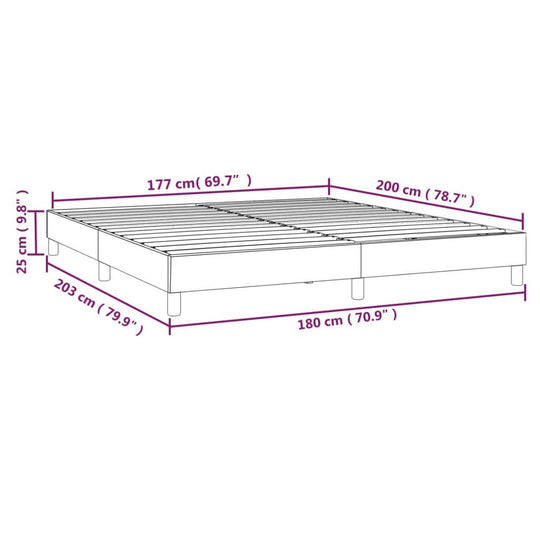 Dimensions of a light grey super king bed frame, 180x200 cm, highlighting its sturdy plywood slats and supportive legs.