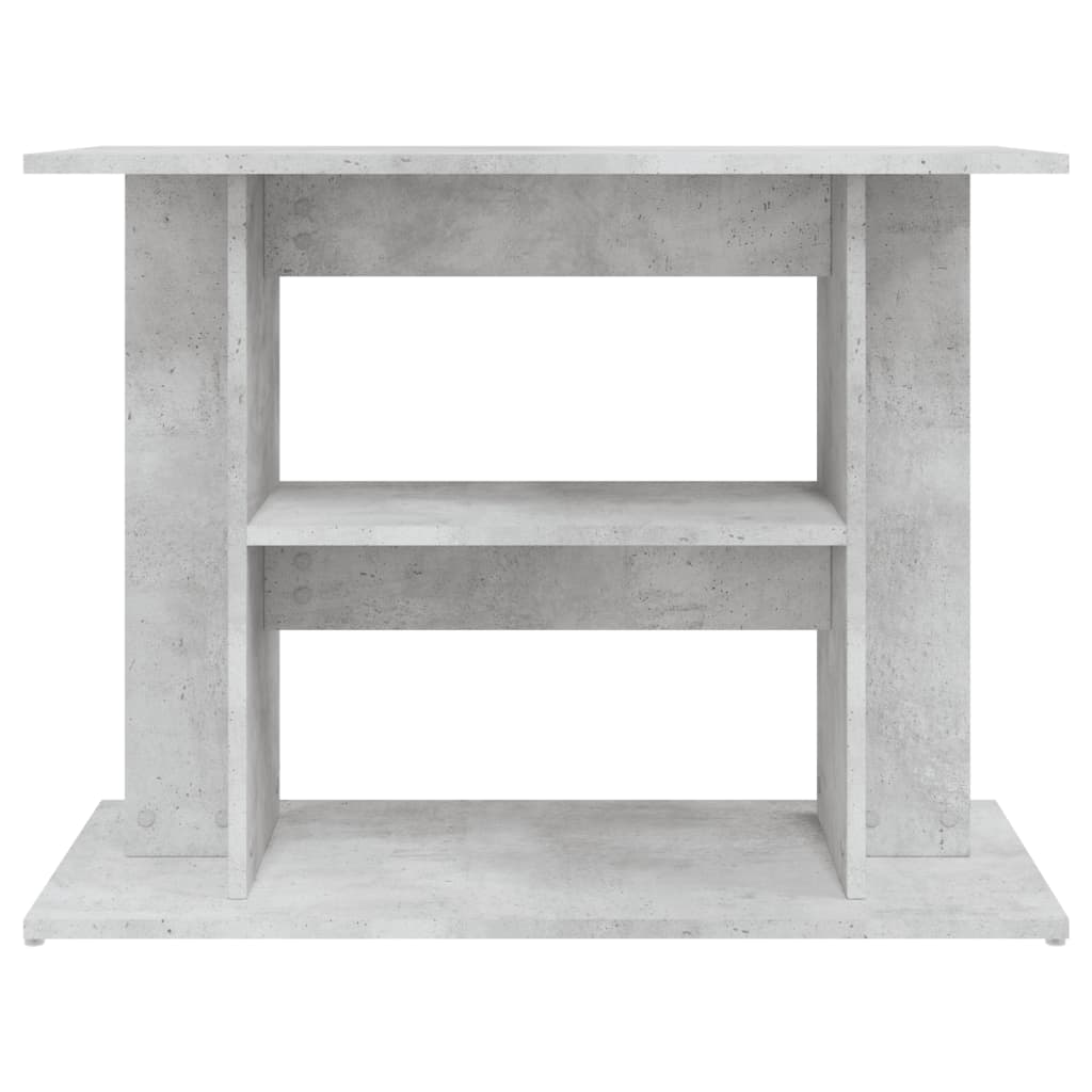 Aquarium stand in concrete grey, engineered wood, with two shelves for stable fish tank display and storage.