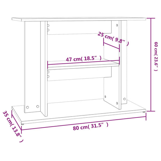 Dimensions of a concrete grey aquarium stand: 80x35x60 cm, showcasing design features and storage options.