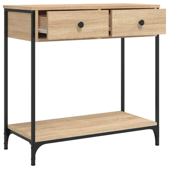 Console table in Sonoma oak finish with two drawers and lower shelf, suitable for living room or hallway décor.