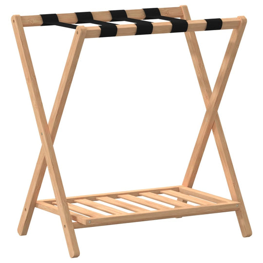 Luggage Rack 68×38×58 cm – Bamboo Travel & Storage Rack with sturdy straps and natural bamboo construction.