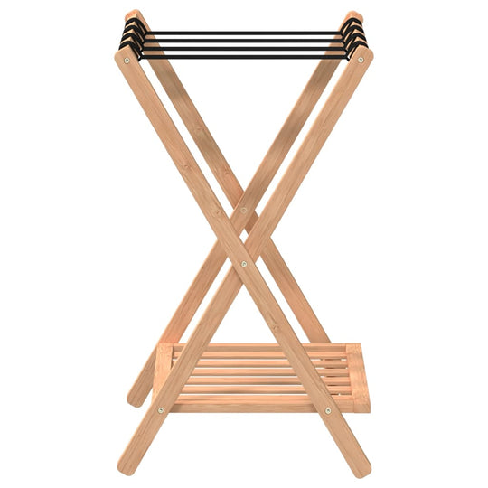 Luggage Rack 68×38×58 cm – Bamboo Travel & Storage Rack with sturdy straps and additional shelf.