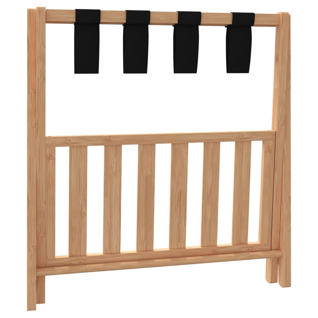 Luggage Rack 68×38×58 cm – Bamboo Travel & Storage Rack showcasing natural bamboo structure and four sturdy straps.
