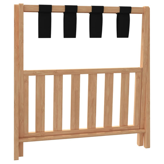 Luggage Rack 68×38×58 cm – Bamboo Travel & Storage Rack showcasing natural bamboo structure and four sturdy straps.