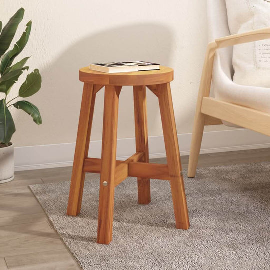 Brown round acacia wood stool, 38x38x45 cm, perfect for home and outdoor furniture settings.