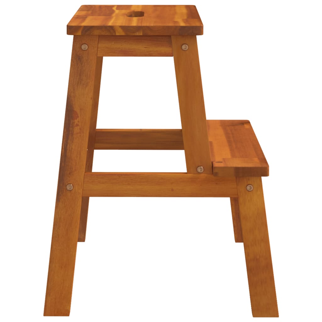 Solid wood acacia 2 step stool, ideal for outdoor furniture and home patio use. Perfect for kitchen and living room.