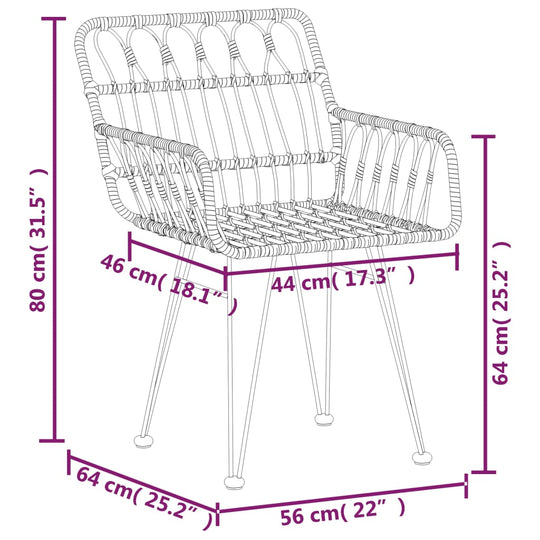 Garden Chairs 2 pcs with Armrest 56x64x80 cm PE Rattan , Furniture -> Outdoor Furniture -> Outdoor Seating -> Outdoor Chairs , Durable,eligant,Furniture -,Home & Garden -,Modern Design,new-305021,Outdoor Chairs,Outdoor Furniture -,Outdoor Seating -