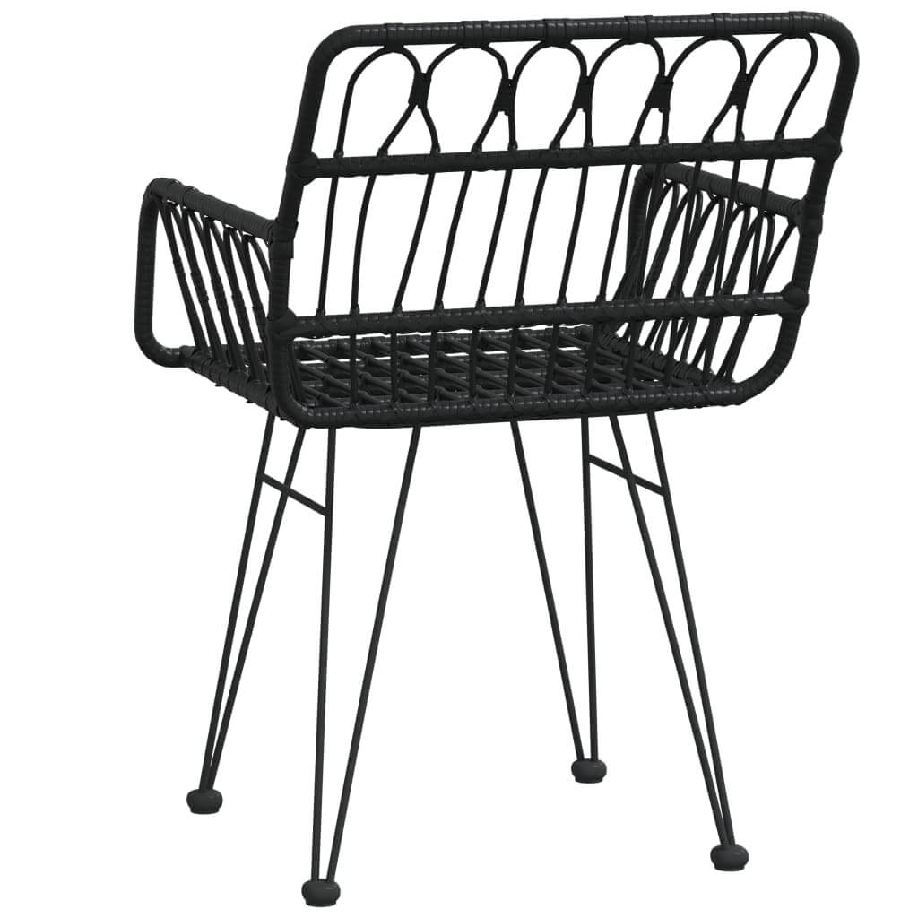 Black PE rattan garden chair with armrest and sturdy steel frame, ideal for outdoor seating and lounging.