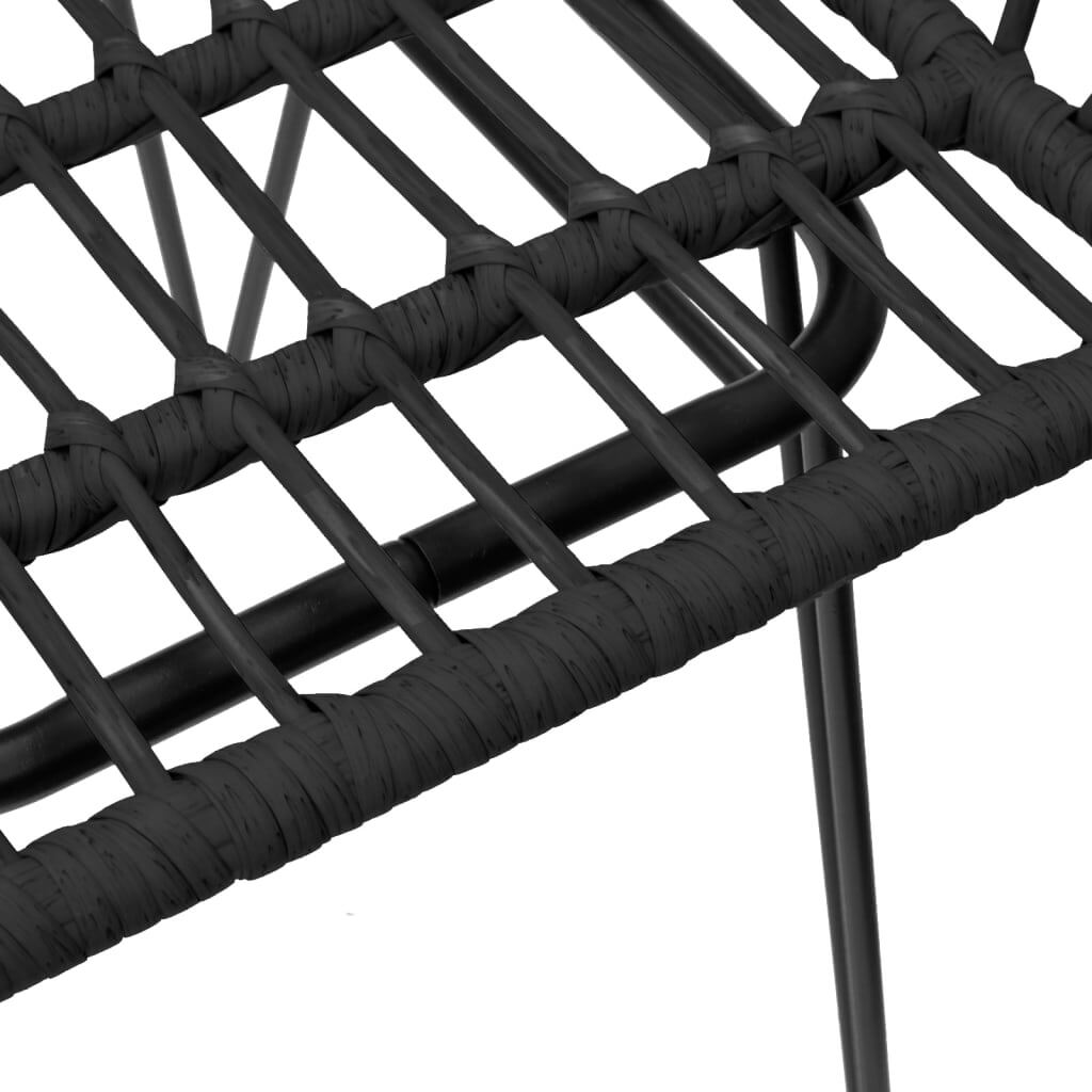 close-up of black PE rattan garden chair with sturdy steel frame, showcasing stylish woven design for outdoor furniture