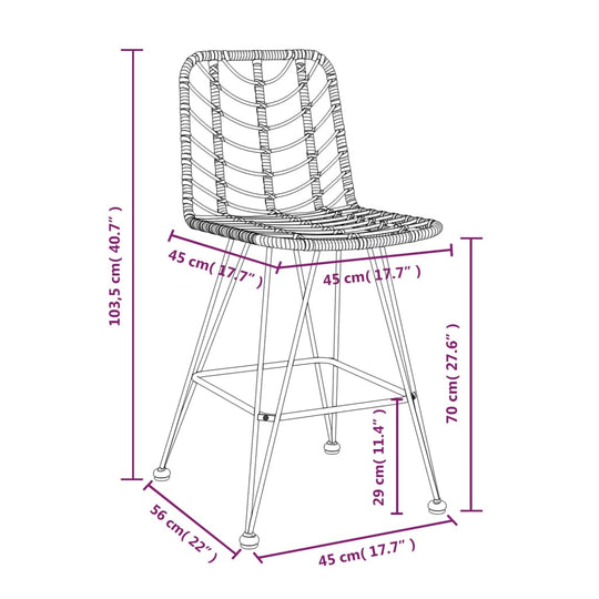 Bar Stools 2 pcs 45x56x103.5 cm PE Rattan and Steel