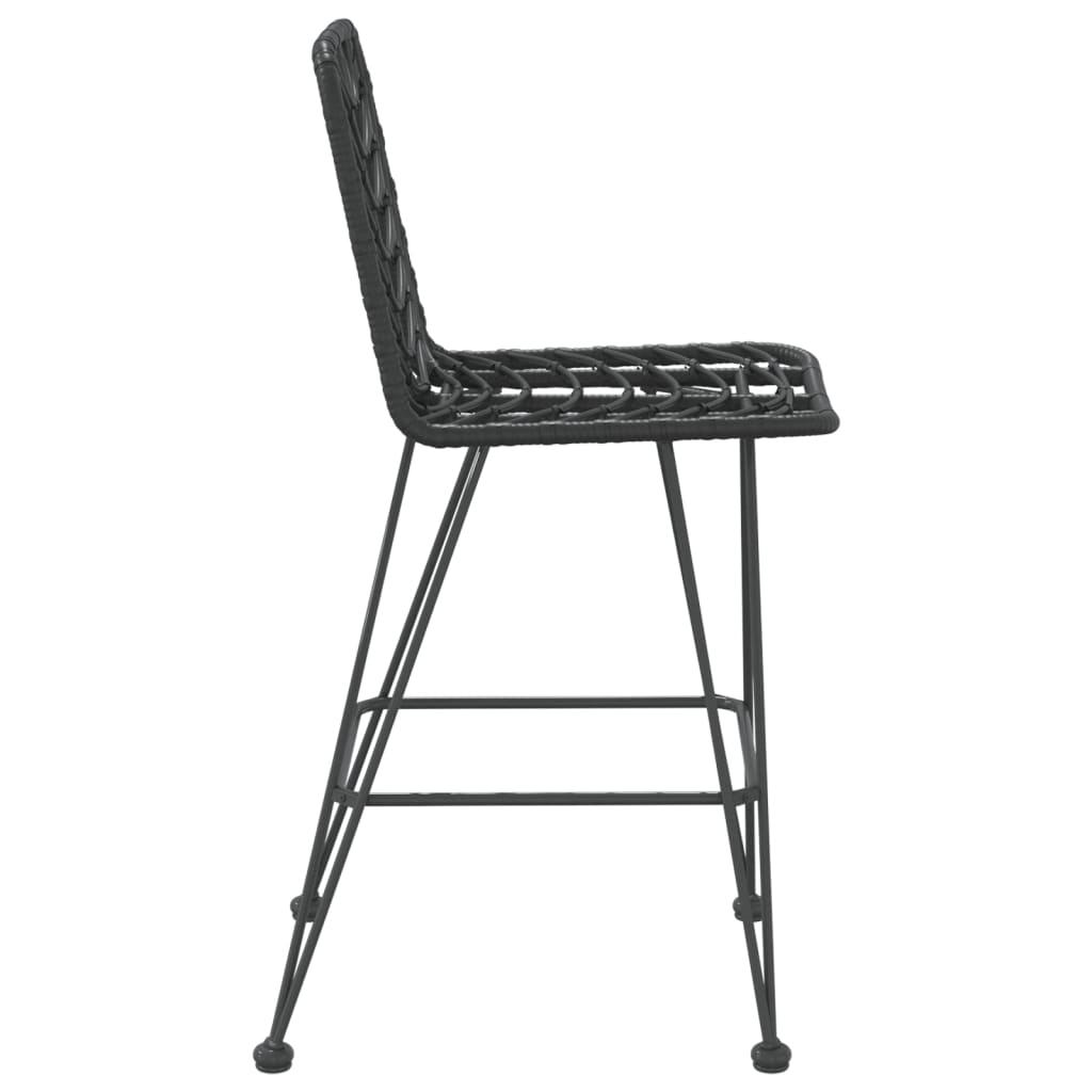 Black bar stool made of PE rattan and steel, ideal for outdoor furniture in gardens and patios. Stylish and sturdy design.