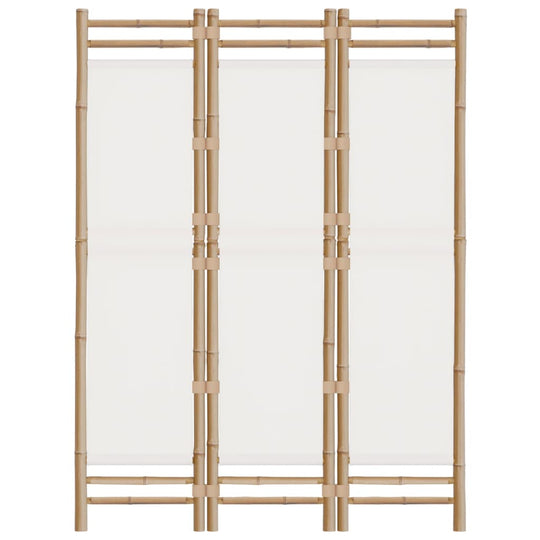 Folding 3-Panel Room Divider 120 cm Bamboo and Canvas providing privacy in stylish interior.