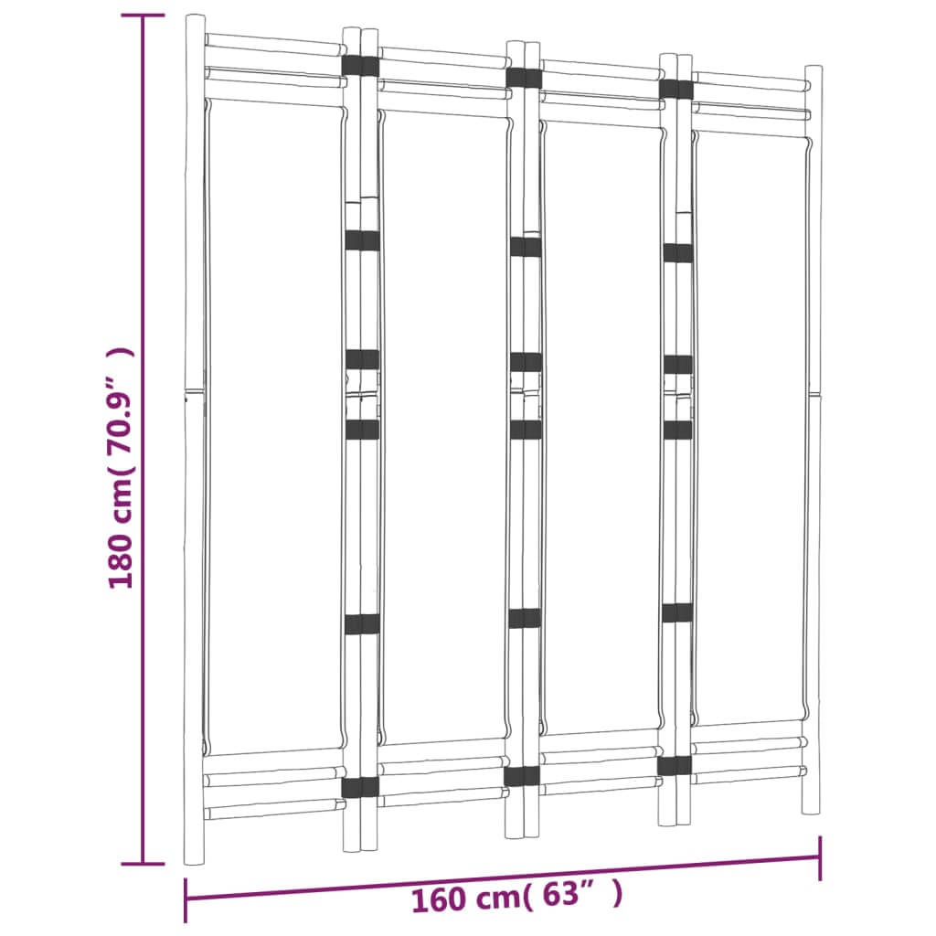 Folding 4-Panel Room Divider 160 cm Bamboo and Canvas