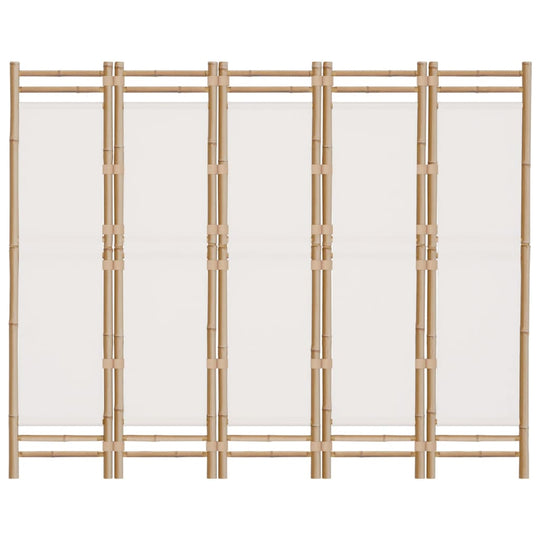 5-Panel Folding Room Divider 200cm – Bamboo & Canvas UAE showcasing a classic bamboo design with canvas panels.