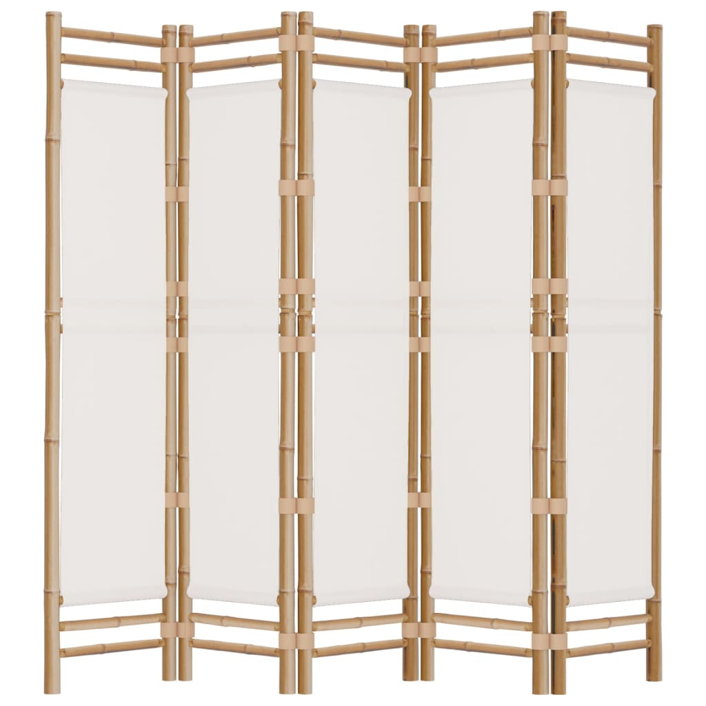 5-Panel Folding Room Divider 200cm – Bamboo & Canvas UAE displayed in a stylish interior setting.