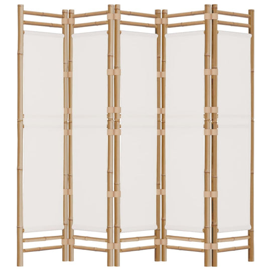 5-Panel Folding Room Divider 200cm – Bamboo & Canvas UAE displayed in a stylish interior setting.