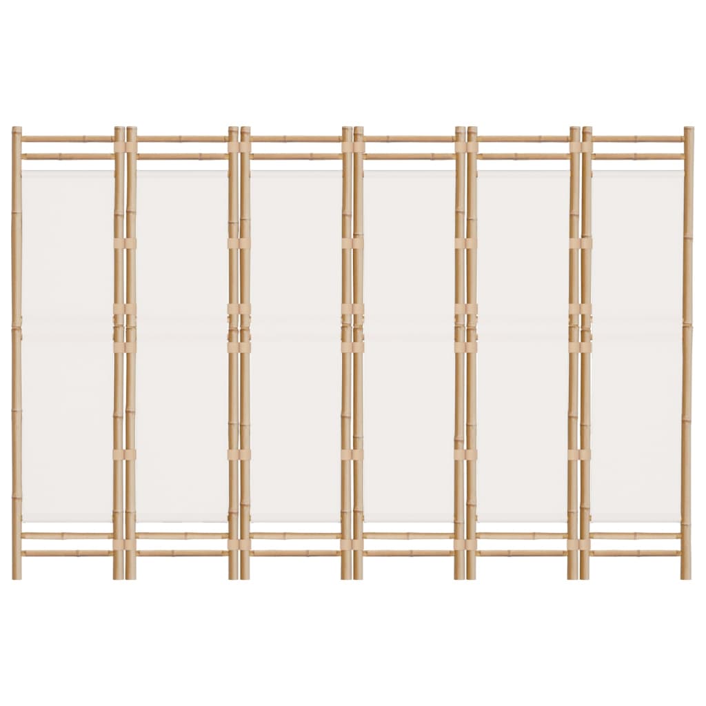 Folding 6-panel bamboo room divider with canvas, ideal for creating privacy in living spaces or outdoor areas.