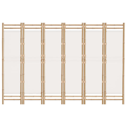 Folding 6-panel bamboo room divider with canvas, ideal for creating privacy in living spaces or outdoor areas.