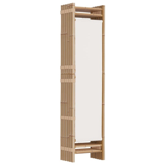 Folding 6-panel bamboo room divider with canvas, ideal for creating privacy in living areas or outdoor lounges.