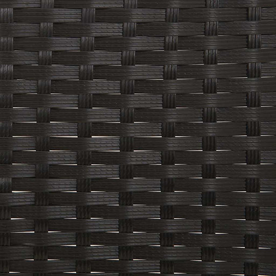 Close-up of black poly rattan weave, highlighting durable material for outdoor furniture and garden benches.