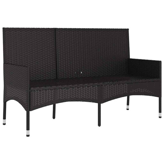 3-seater garden bench in black poly rattan, perfect for outdoor lounge areas, featuring a sturdy frame and elegant design.