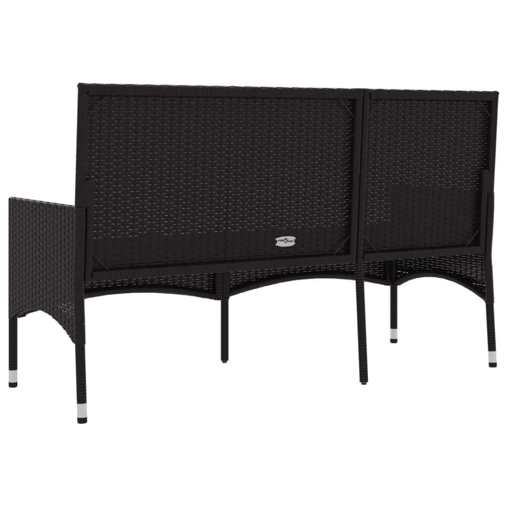 3-seater poly rattan garden bench with cushions, ideal for outdoor furniture and patio settings, featuring durable construction.