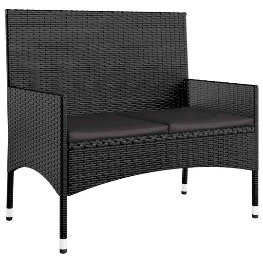 4 Piece Garden Lounge Set with Cushions Black Poly Rattan