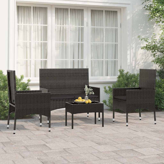 4 Piece Garden Lounge Set with Cushions Black Poly Rattan