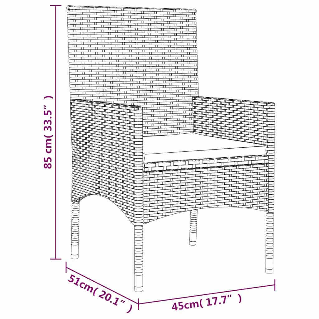 Dimensions of a grey poly rattan garden lounge chair with soft cushion, ideal outdoor furniture for comfort and style.