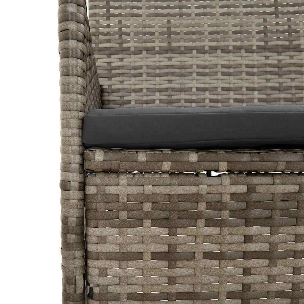 Close-up of grey poly rattan lounge set with soft cushion, perfect for outdoor furniture and garden spaces.