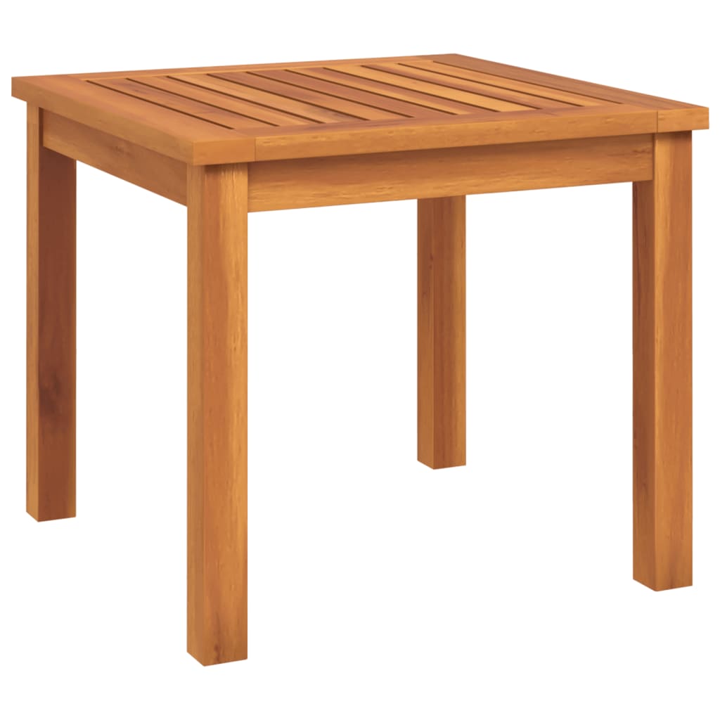 Solid acacia wood square table with slatted top, perfect for outdoor dining and relaxation.