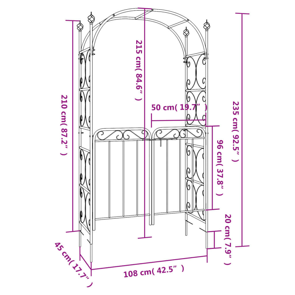 Garden Arch with Gate  108x45x235 cm Steel