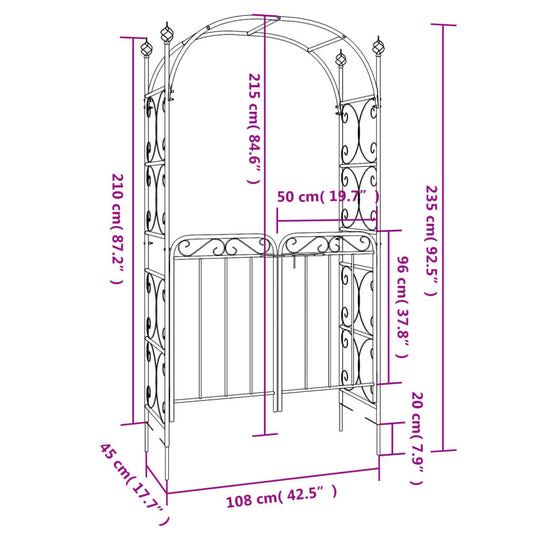 Garden Arch with Gate  108x45x235 cm Steel