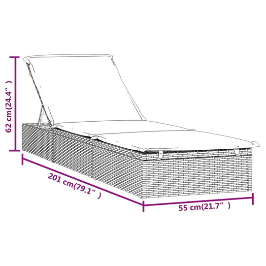 Sunbed 1 pc with Cushion 201x55x62 cm Poly Rattan , Furniture -> Outdoor Furniture -> Outdoor Seating -> Sunloungers , Durable,eligant,Furniture -,Home & Garden -,Modern Design,new-305021,Outdoor Furniture -,Outdoor Seating -,Sunloungers