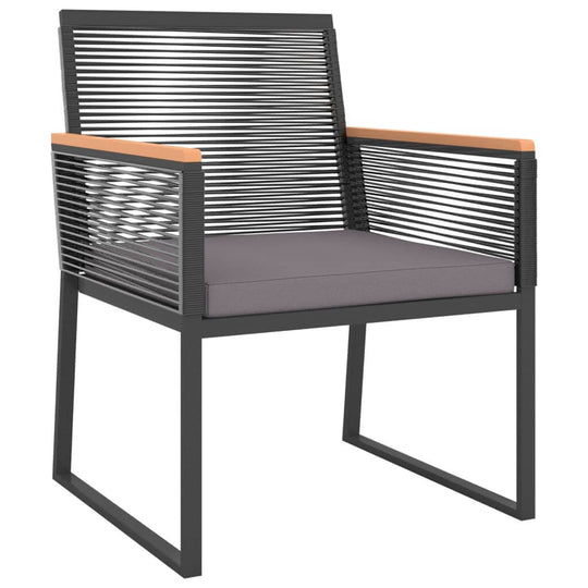 Modern outdoor lounge chair with black steel frame and gray cushion, featuring stylish wood accents. Perfect for garden furniture.