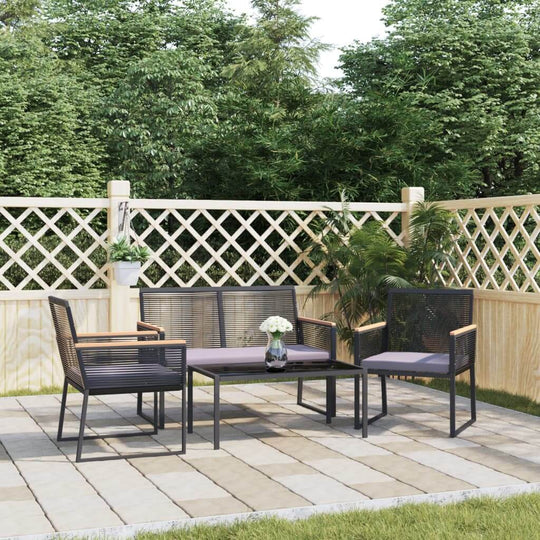 4 piece black steel garden lounge set with cushions, stylish outdoor furniture for patio or garden.