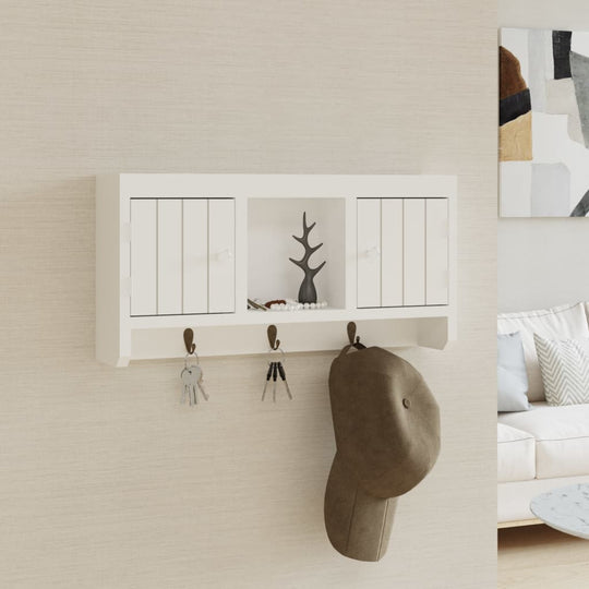 Elegant white key cabinet with hooks, engineered wood, ideal for organizing keys and accessories in stylish indoor space.