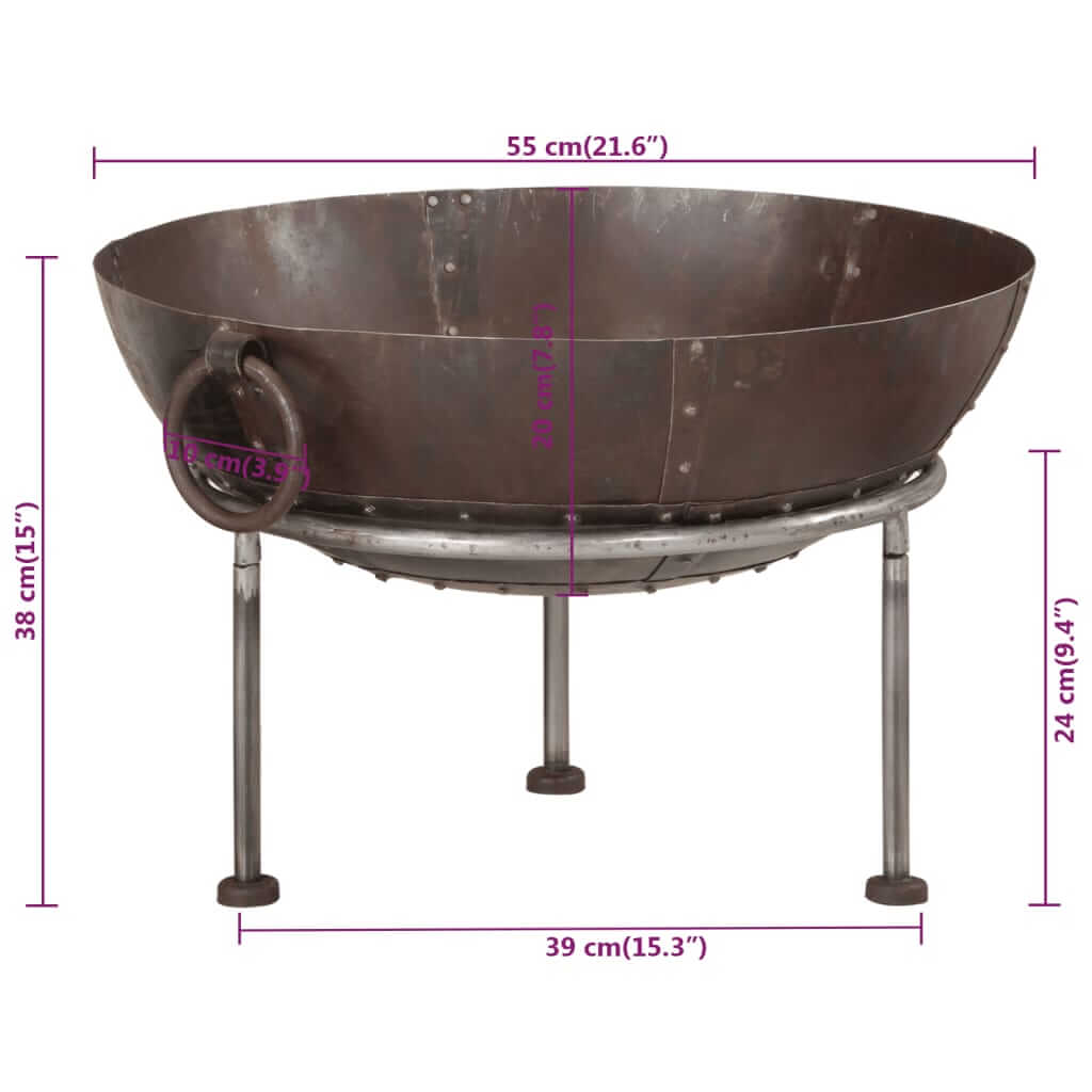 Fire Pit 55x55x38 cm Iron featuring a large bowl and stable 3-legged design for outdoor warmth and ambiance.