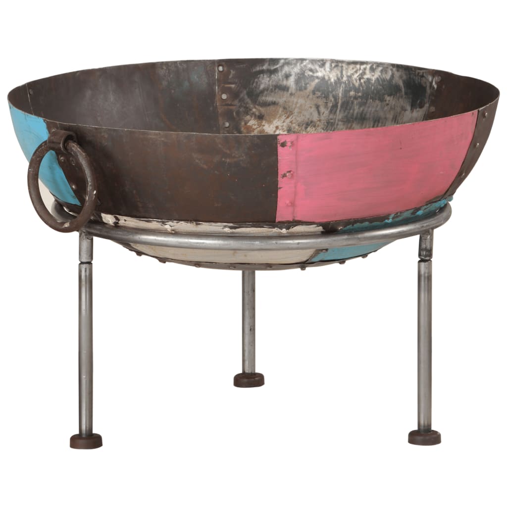 Fire Pit 55x55x38 cm Iron with colorful design, sturdy three-leg structure for outdoor use.