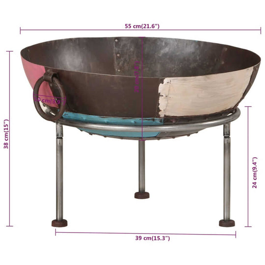 Fire Pit 55x55x38 cm Iron with large bowl and stable 3-leg design for garden or patio warmth.