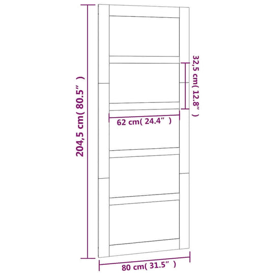 Dimensions of a barn door: 80x1.8x204.5 cm, showcasing its space-saving design and solid wood construction.