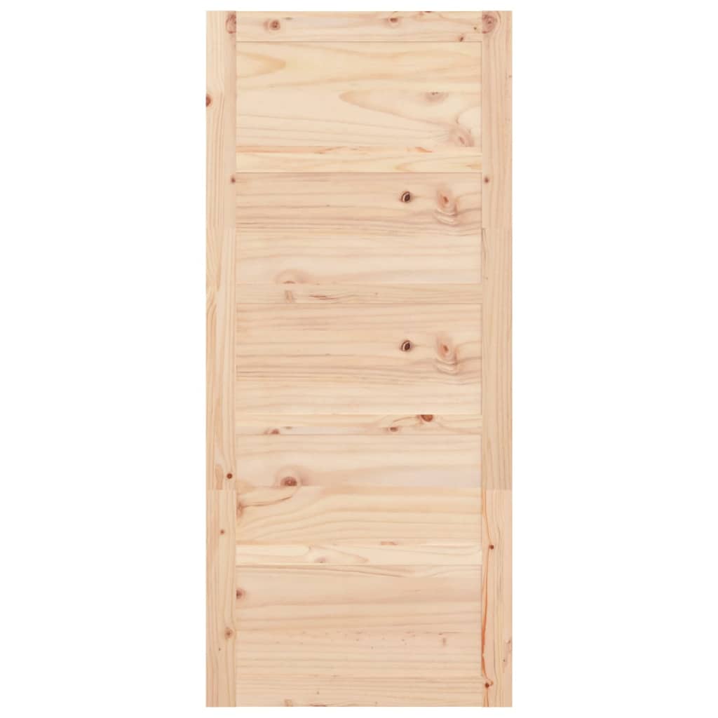 Solid pine barn door, 90x1.8x204.5 cm, showcasing natural wood grain and rustic design for stylish space-saving solutions.