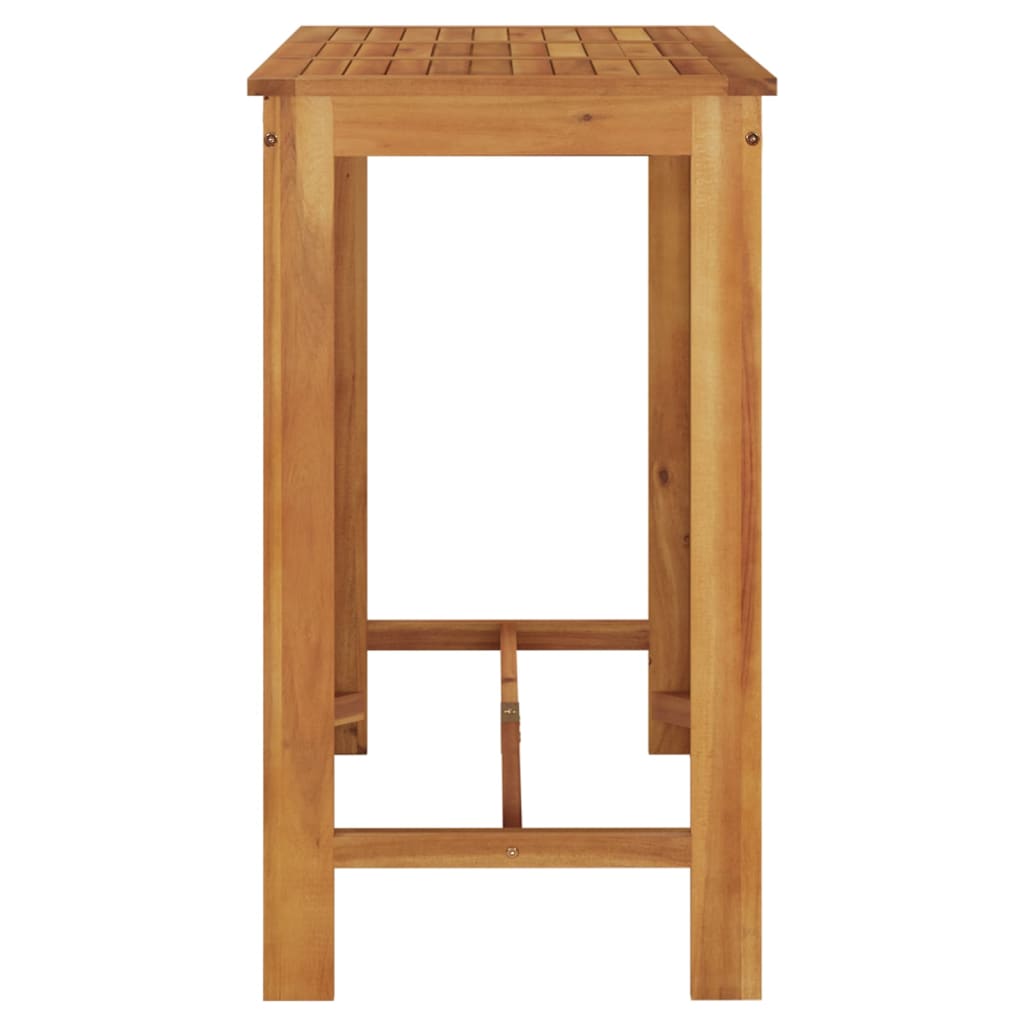 Wooden garden bar table made of solid acacia, featuring a sleek design and sturdy construction suitable for indoor and outdoor use.