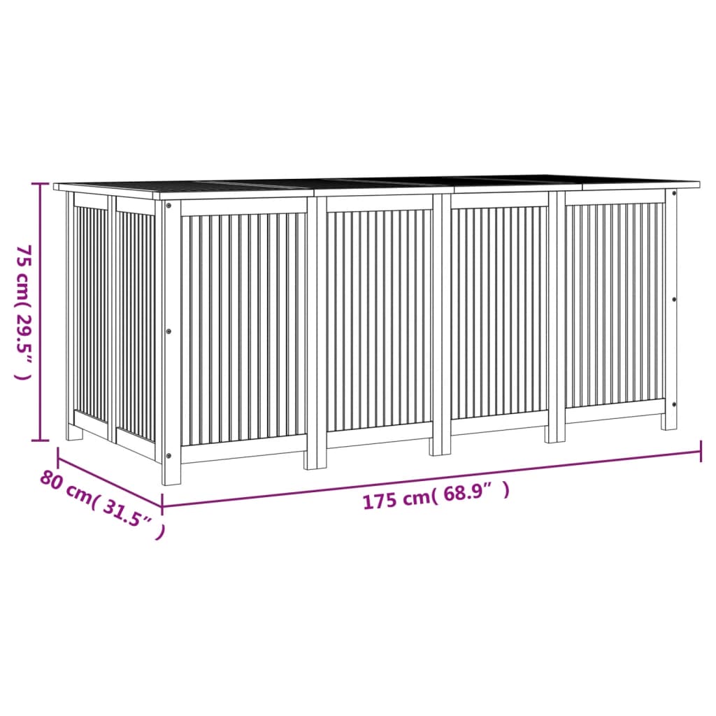 Garden Storage Box 175x80x75 cm Solid Wood Acacia , storage box , eligant,Furniture -,Home & Garden -,Modern Design,new-305021,Outdoor Furniture -,Outdoor Storage Boxes,Wooden Furniture