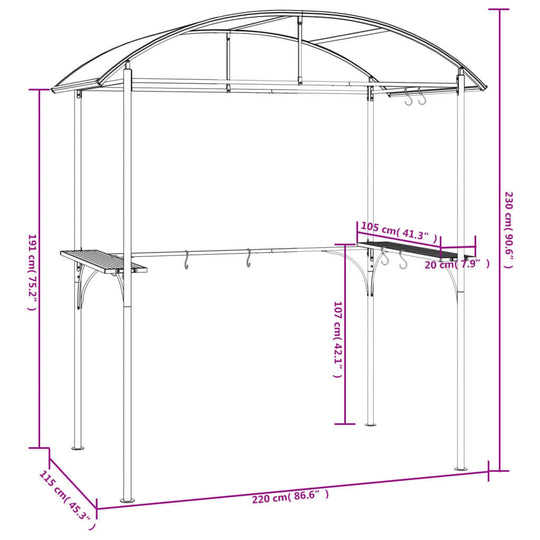 BBQ Gazebo with Side Shelves  220x115x230 cm Steel