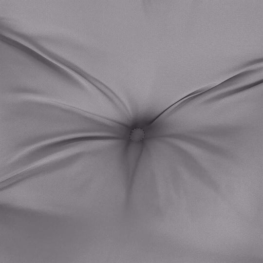 Grey fabric close-up of a highback chair cushion with tufted design for outdoor furniture comfort.