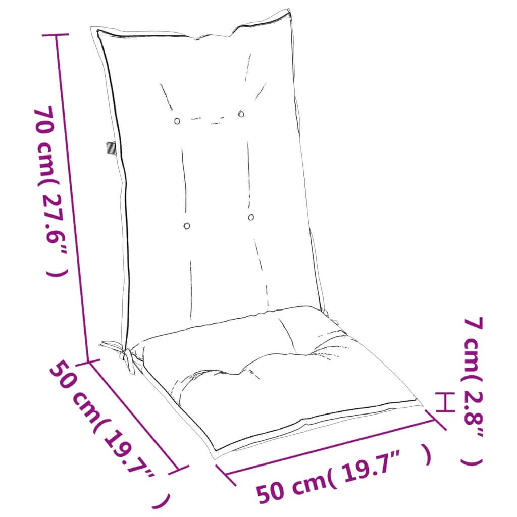 Dimensions of Garden Highback Chair Cushion in grey, measuring 70x50x7 cm, perfect for outdoor furniture and lounge areas.