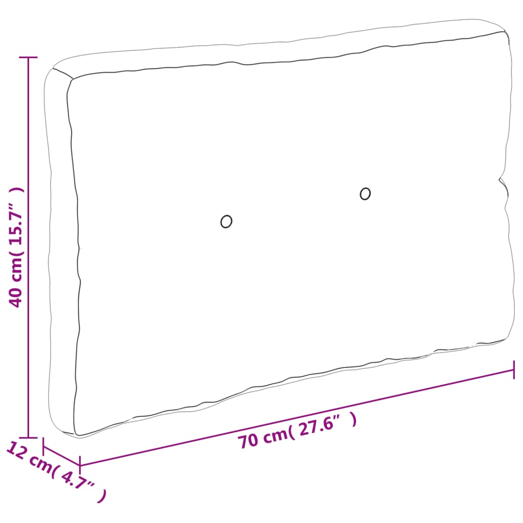 Dimensions of anthracite fabric pallet cushion, measuring 70 cm x 40 cm x 12 cm, ideal for outdoor furniture and lounge use.