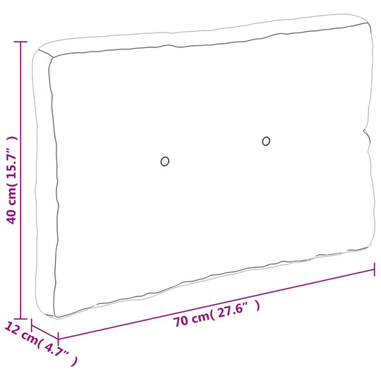 Dimensions of anthracite fabric pallet cushion, measuring 70 cm x 40 cm x 12 cm, ideal for outdoor furniture and lounge use.