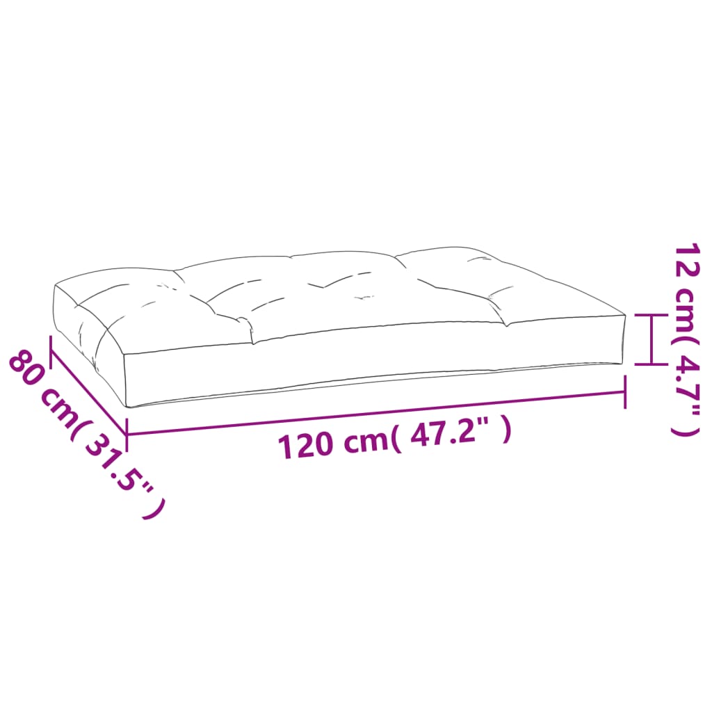 Dimensions of Anthracite Fabric Pallet Cushion: 120 cm x 80 cm x 12 cm for outdoor furniture comfort.